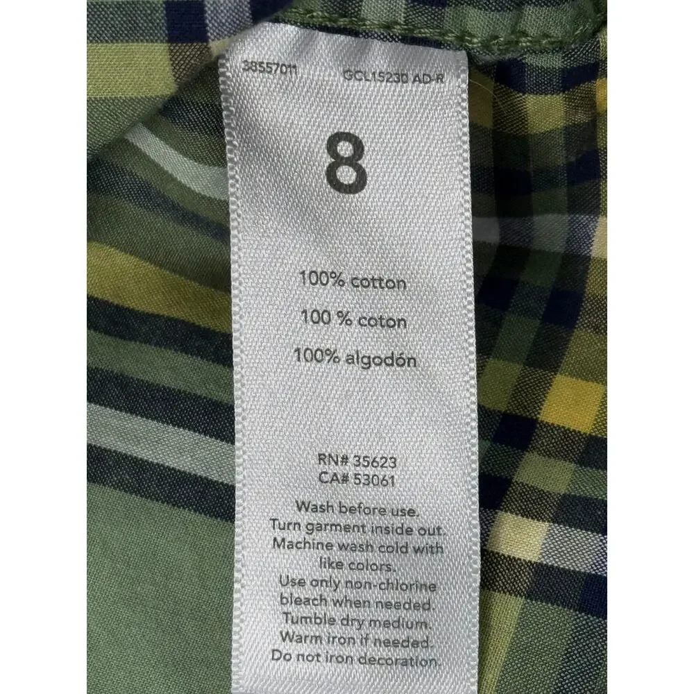 Carter's Boys Plaid Button-Down Shirt Size 8 Green Yellow Check Long Sleeve